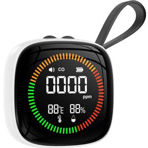 3-in-1 Carbon Monoxide Detectors Battery, Travel, Portable CO Detector, RV CO Alarm Temp/Hum Sensor, Rechargeable CO Monitor, for Home, Car, Travel, Camping-White