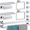 Blulu Bathroom Accessories Set 23.6 Inch Toilet Paper Holder with Phone Shelf Bathroom Hardware Set Towel Ring Robe Hook Stainless Steel Towel Holder Kit Wall Mounted(Silver,10 Pcs)