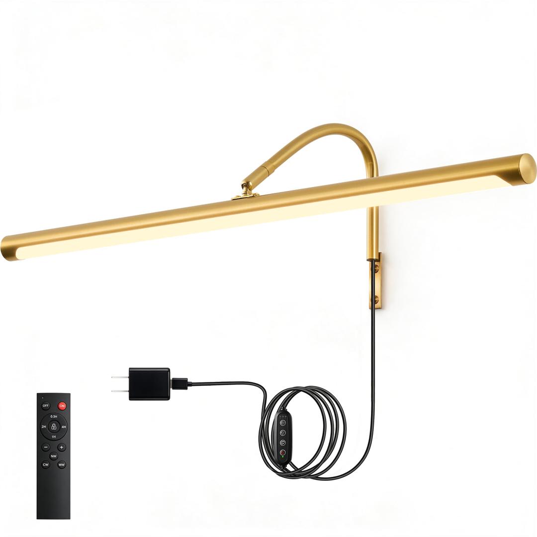 ZitoStory Plug in Picture Light for Wall, Modern Dimmable Picture Frame Lights with Remote LED Wall Art Lights for Paintings Gallery Dartboard (Gold, 24 inch)