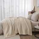 100% Cotton Waffle Weave Lightweight Summer Bed Blanket - Full Queen Size - 90x90in Prewashed Breathable, Woven, Layering Blanket (Oatmeal) (All Season- Oatmeal)