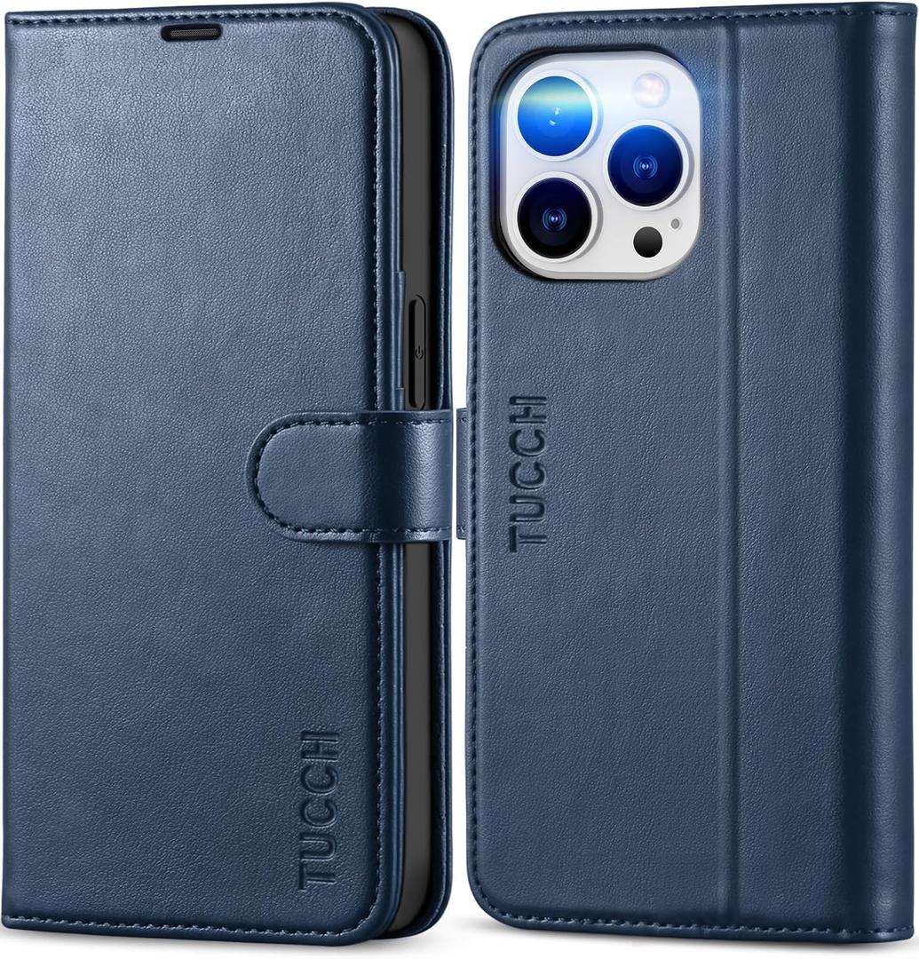 TUCCH Wallet Case for iPhone 13 Pro, [RFID Blocking] PU Leather Stand Folio Magnetic Card Slot Flip Cover with [TPU Protective Interior Case] Compatible with iPhone 13 Pro 6.1", Dark Blue