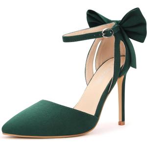 Carcuume Womens Bow Tie Back Heels Close Toe Pumps Stiletto High Heels Wedding Shoes Ankle Strap Heel Sandals (6, Green)