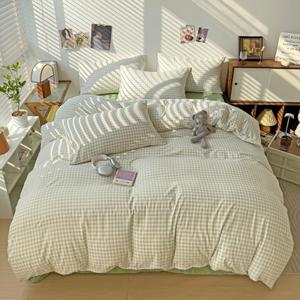 Kimko Green Buffalo Plaid Duvet Cover Set, Grid Checkered Bedding Set with Zipper Closure, Gentle, Soft, Home Cozy and Breathable 3Pcs:1 Duvet Cover+2 Pillowcase (# 013, Full-71''X87'')