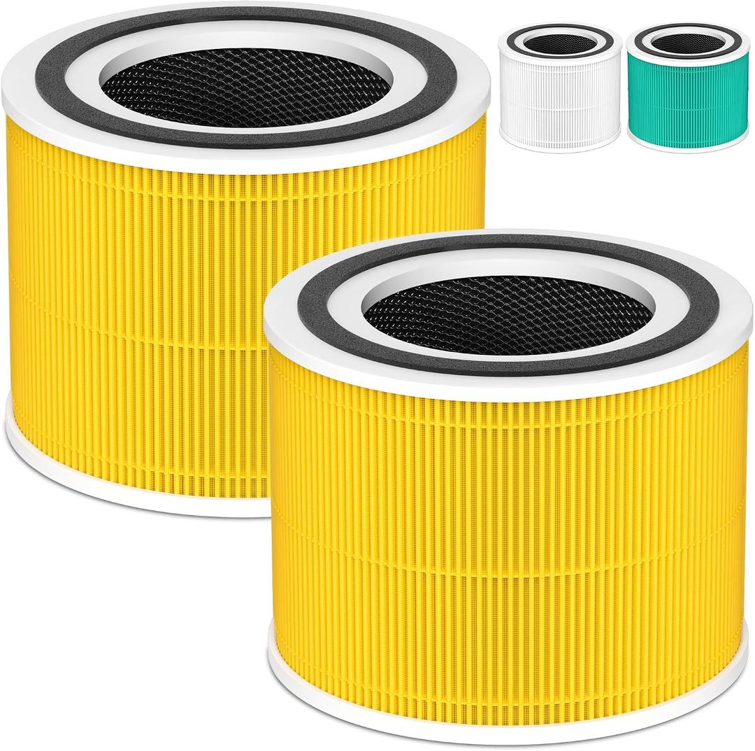 240 Replacement Filter Compatible with 240 Air Purifier, 3-in-1 High-Efficiency Filtration with Activated Carbon for Air Pollutants, Odor and Smoke, 2 Pack, Yellow