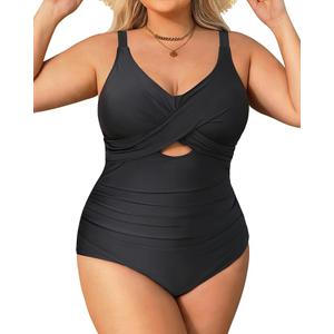 Daci Plus Size One Piece Swimsuits - Tummy Control Bathing Suit for Women Cutout Swimwear, Large