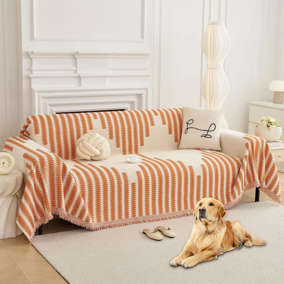 HAOMAIJIA Boho Sofa Covers Couch Covers for 3 Cushion Couch Sofa Pet Friendly Soft Thick Non Slip Couch Cover for Dogs Washable Sectional Couch Covers L Shape Furniture Protector (Orange, 91"x134")