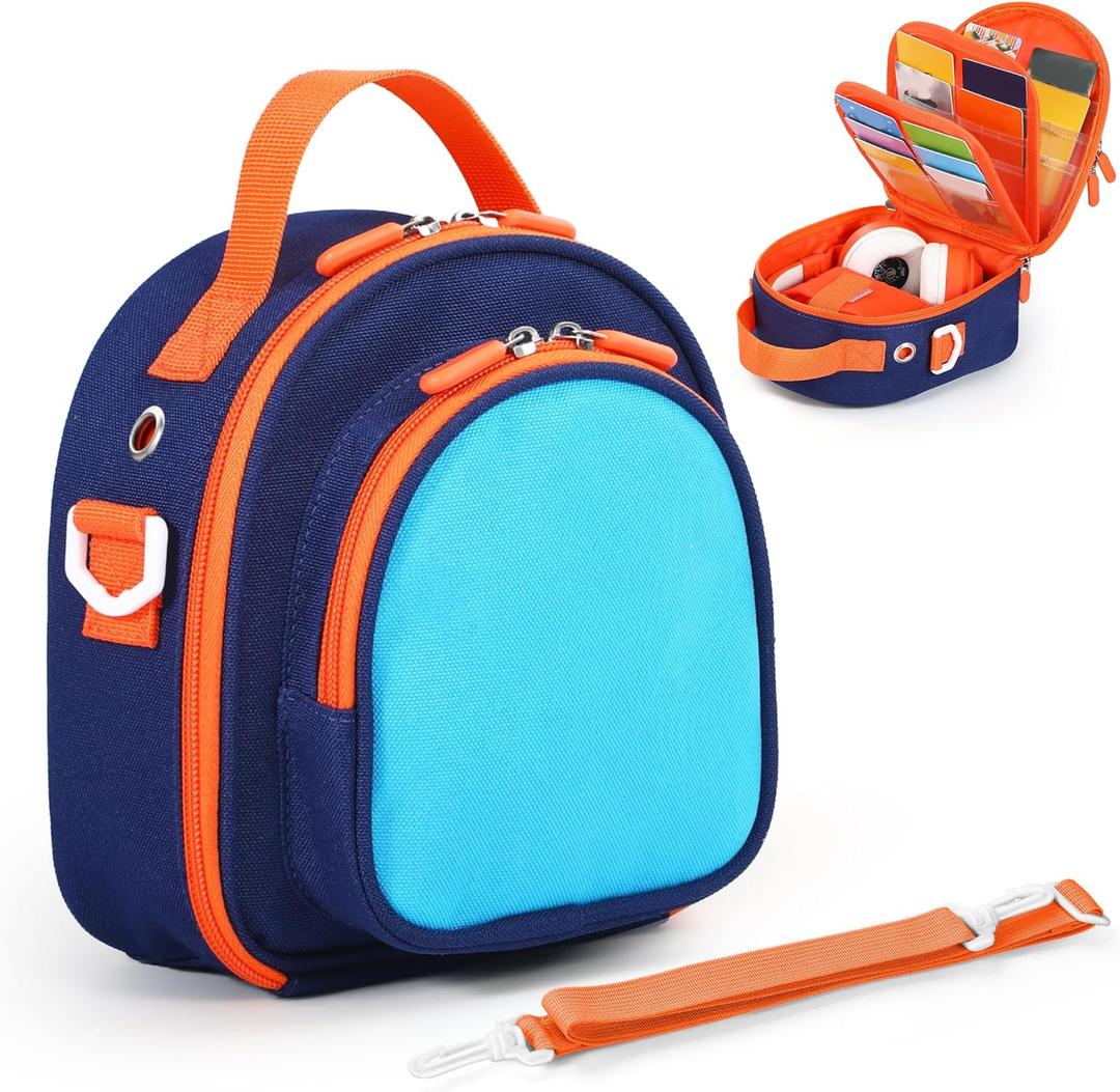 Carrying Case Compatible with Yoto Mini 2024 Edition Kids Audio Music Player & Headphone, Travel Storage Bag for Audiobook Cards Radio (Up to 30 Cards) with Adjustable Strap, Blue(Bag Only)