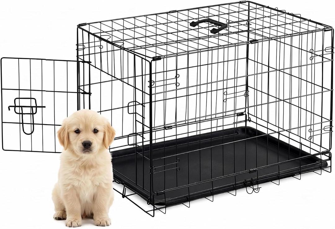 Portable Single Door Dog Crate, Durable Metal Wire Cage with Removable Tray