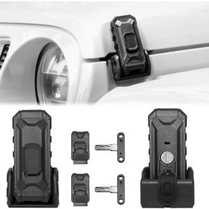Locking Hood Latch with Keys, Jeep Hood Latch Compatible with 2018-2025 Jeep Wrangler JL JLU Jeep Gladiator JT, Anti-Theft Hood Lock Catch Latch Accessories, Dust & Water Resistant, 1 Pair(Not for JK)
