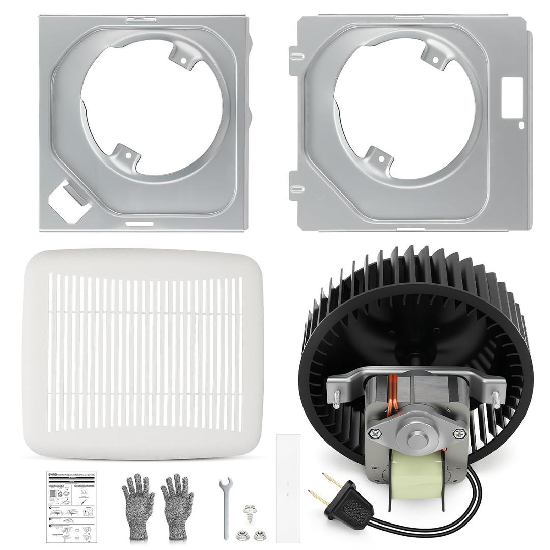 BKR60 Bathroom Exhaust Fan & Grille Kit Quiet 3.0 Sones High Airflow Bathroom Ceiling Fan Replacement for 670, 671, 693, 695, 689, 695-R02, 696N, 690-A, 695C, 690NT-A, 688-G, 688-H, 688-J, 688-K