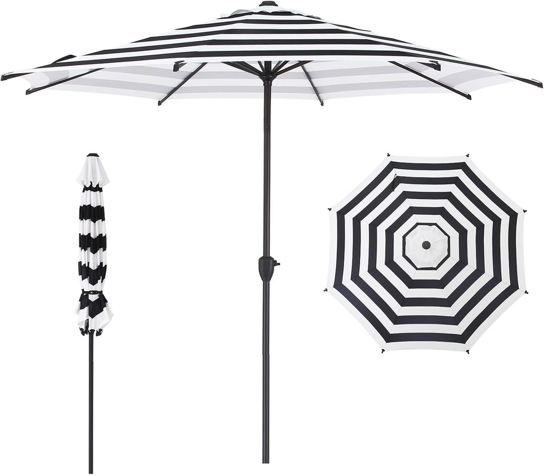 Abba Patio 9FT Lyon Outdoor Patio Umbrella Outdoor Table Umbrella with Crank Market Umbrella 8 Sturdy Ribs UV Protection Waterproof and Push Button Tilt for Garden Deck Backyard Pool,Black & White Stripe