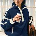 Panadila Womens Half Zip Sherpa Fleece Pullover Soft Oversized Sweatshirt with Pockets Warm Fuzzy Sweater (Blue, XS)