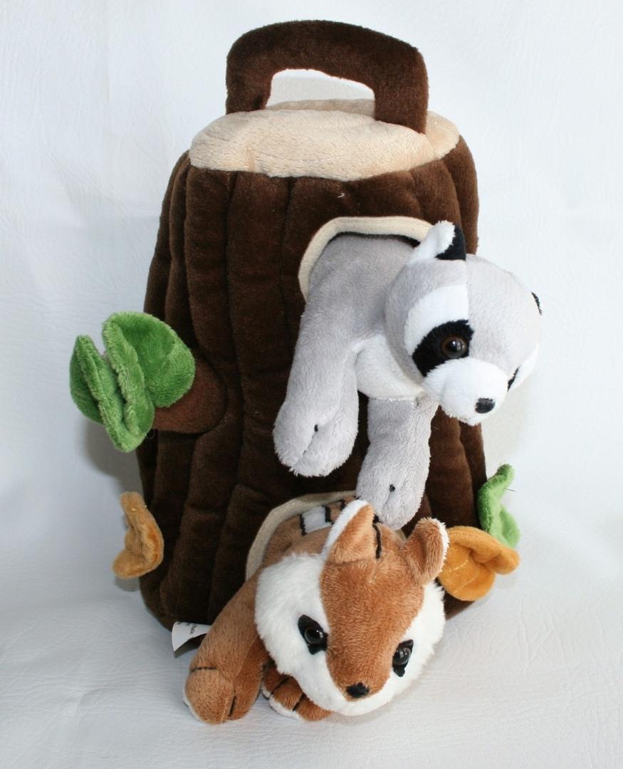Forest Friends Tree House Plush Tree Raccoon Chipmunk