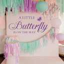 A Little Butterfly is On Her Way Decal Sign Baby Shower Party Decorations for Backdrop Purple Butterfly Sticker Gender Reveal Girl Or Boy Baby Shower Decor