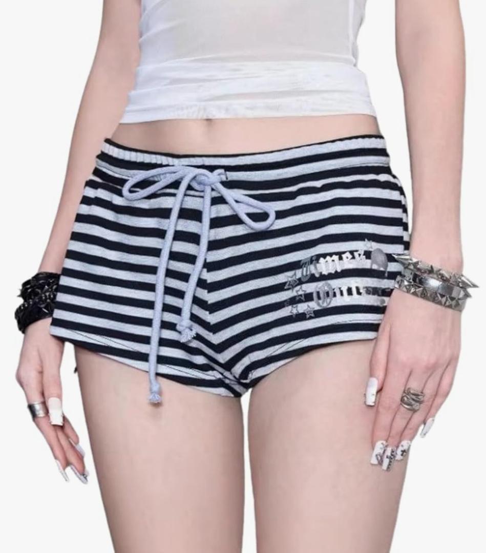 Y2k Striped Micro Shorts Women Whimsical 2000s Grunge Emo Alt Goth Clothes Sexy Mid Rise Leopard Booty Mini Shorts