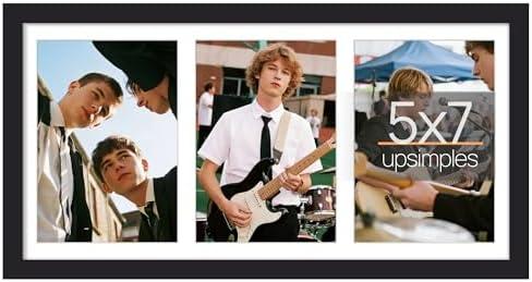 upsimples 8x16 Collage Picture Frame, Display Pictures 3 5x7 with Mat or 8x16 Without Mat, Wall Hanging 3 5x7 Picture Frame Collage Wall Decor, Black, 2 Pack