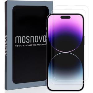 3 x MOSNOVO Premium Glass Screen Protector for iPhone 14 Pro [Guidance Frame Include] (Pack of 2) [Easy Install][Anti Scratch][Advanced HD Clarity][Bubble Free][Case Friendly]