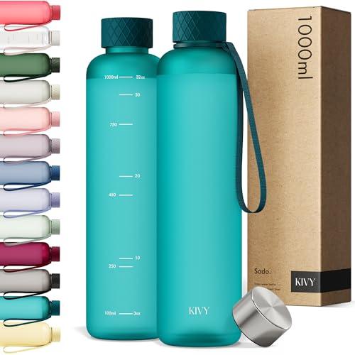 KIVY Slim Water Bottle 32oz [Lightweight & Shatterproof] Fits Backpack & Cupholder for Travel, Sports, School, Gym - Teal green water bottle no straw for Gym - Screw top - Dishwasher Safe