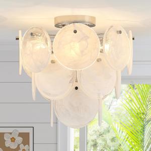Modern Flush Mount Glass Ceiling Light Chrome Finish, Hallway Lights Vintage Chandelier, 4-Light Unique Light Fixture for Bedroom Entryway Kitchen