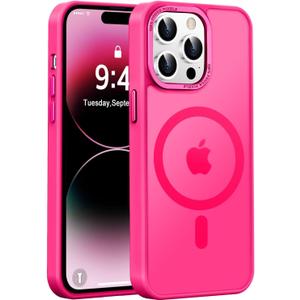 Newfuture Designed for iPhone 14 Pro Max Case with Magnetic [13 FT Military Drop Protection] [Compatible with Magsafe] Slim Translucent Matte Shockproof with Anti-Fingerprint Phone Case, Hot Pink