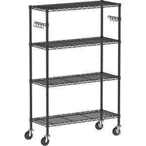 Folews 4-Tier Storage Shelving Unit with Wheels, Metal Rolling Storage Shelves NSF Adjustable Layer Steel Rack Shelf, Wire Shelving Storage for Kitchen Garage Pantry Office, Black (14D x 36W x 57H)