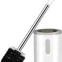 AONEZ Compact Toilet Brush & Holder, Stainless Steel Handle, Space Saving for Storage, Deep Cleaning, Drip-Proof, Easy to Assemble, Nylon Bristles, White & Grey