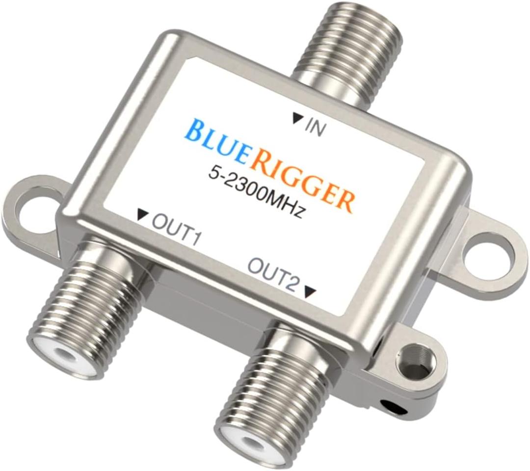 BlueRigger 2-Way Coaxial Cable Splitter (RG6 Two Way Mini Diplexer, F-type, 2.3GHZ 5-2300MHz) Digital Signal Female Coax Splitter - Works with Satellite, Antenna, HDTV, Amplifier, Cable TV, Dish, CATV