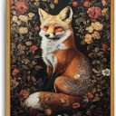 Framed Vintage Wall Art, Vintage Dark Academia Fox Paintings Wall Decor, Woodland Animal Canvas Wall Art Prints Wildlife Botanical Floral Pictures Boho Artwork for Bedroom Living Room 16x24in