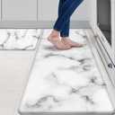 MAYHMYO Anti Fatigue Kitchen Mat for Floor Set of 2 White and Black Marble Comfort Mats Cushioned Non Slip Waterproof Kitchen Rugs Standing Kitchen Mats for Floor House Sink Office (17.3"x 29"+ 17.3"x 47"--0.47 inches)