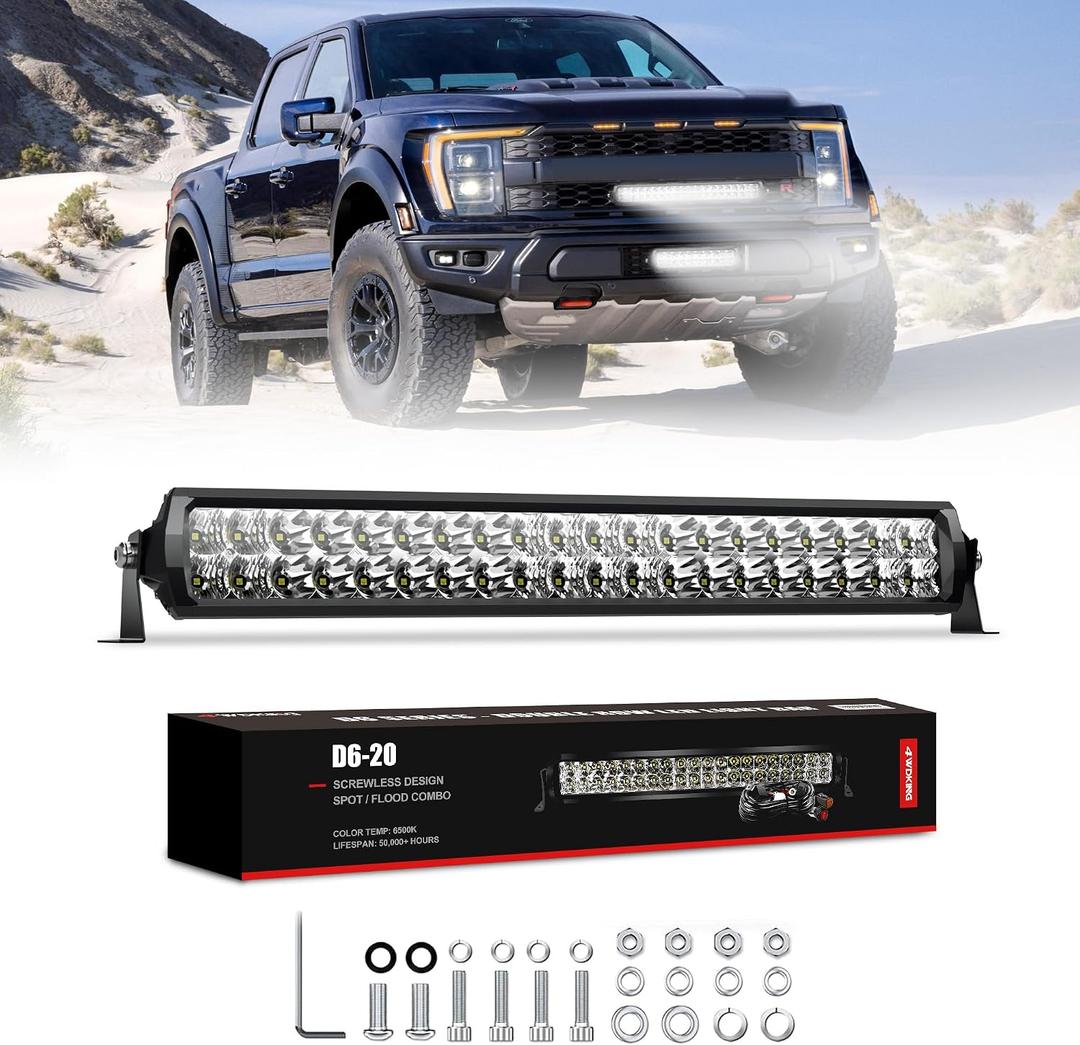 4WDKING LED Light Bar 20 inch IP68&IP69K Waterproof Dual Row Off Road Light Bar with DT Connector 120W Flood and Spot Combo Beam Work Light for Truck Cars ATV UTV Boat