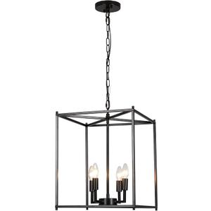 Black Chandelier Farmhouse Chandelier for Dining Room, 12.6" Lantern Pendant Light Fixtures 4-Light Square Foyer Chandelier Adjustable Pendant Lighting for Kitchen Island Hallway