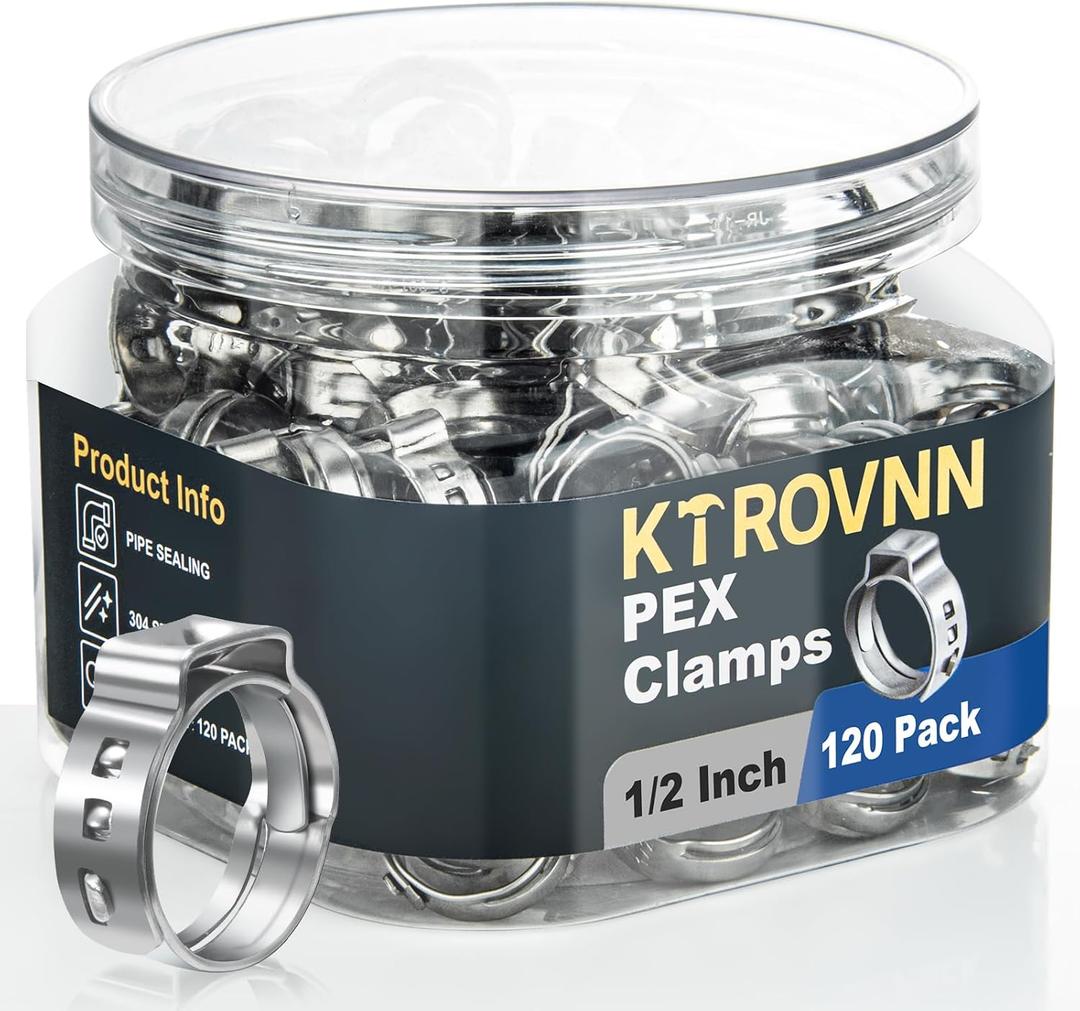 120 Pack 1/2 Inch PEX Cinch Clamps Rings, Heavy Duty 304 Stainless Steel Pex Crimp Rings, Thickened Single Ear Hose Clamps for PEX Tubing Pipe Fitting Connections