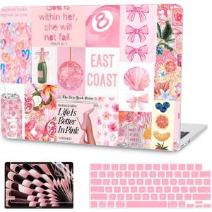 G JGOO Compatible with MacBook Air 13 inch Case 2026 2025-2022 M5 A3449 M4 A3240 M3 A3113 M2 A2681, Plastic Hard Shell for MacBook Air 13.6 inch Case +Keyboard Cover+Screen Protector, Pink Collage