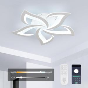 Goeco Dimmable Ceiling Light, White 5-Petals Flower Design Flush Mount Ceiling Lights Fixture, 3000K-6500K LED Acrylic with APP/Remote Control for Bedroom, Dining Room, Living Room, Kitchen (White-5 Petal-Dimmable)