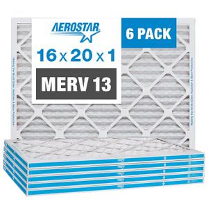 Aerostar 16x20x1 Air Filter MERV 13 (For Allergies, Dust, Lint, Mold, Pet Dander, Smoke, Smog & Bacteria) - Electrostatic MPR 1500 - 1900 & FPR 10 - Pleated HVAC AC Furnace Air Filters - Pack of 6
