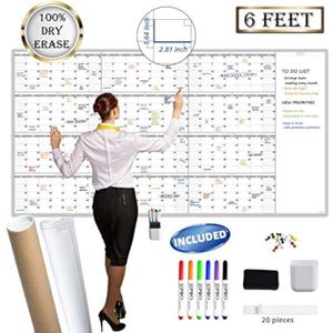 Large Reusable Dry Erase Yearly Wall Calendar - Jumbo Premium Laminated 12 month Task Organizer - 38"x72" Undated Annual Planner for Home, Office, School Projects, 72"x38"Yearly