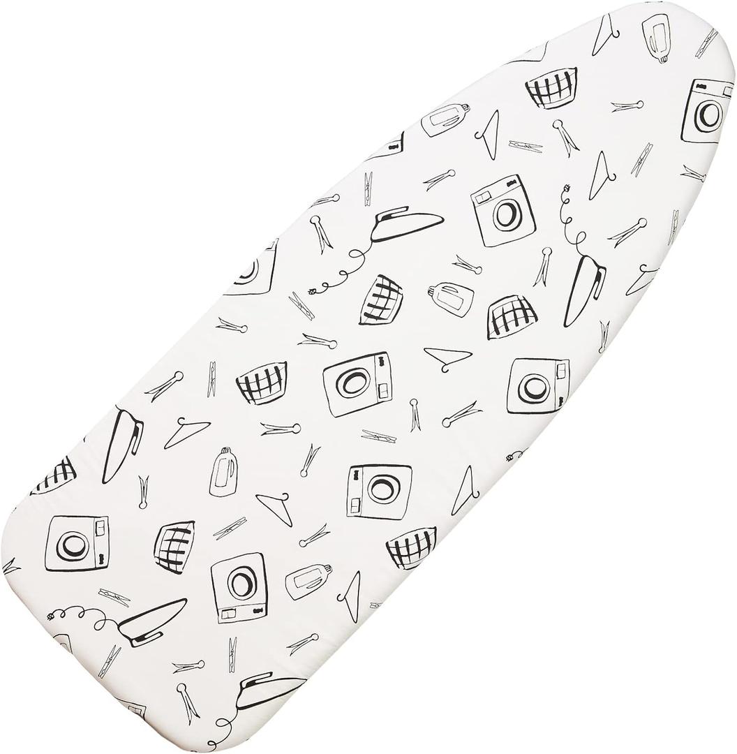 Seiritex Wide Ironing Board Cover and Pad 18 x 49 inch Heat Reflective with Hook and Loop Fasteners, Thick Padding with Elasticized Edges, 3 Layers Iron Board Cover (White)