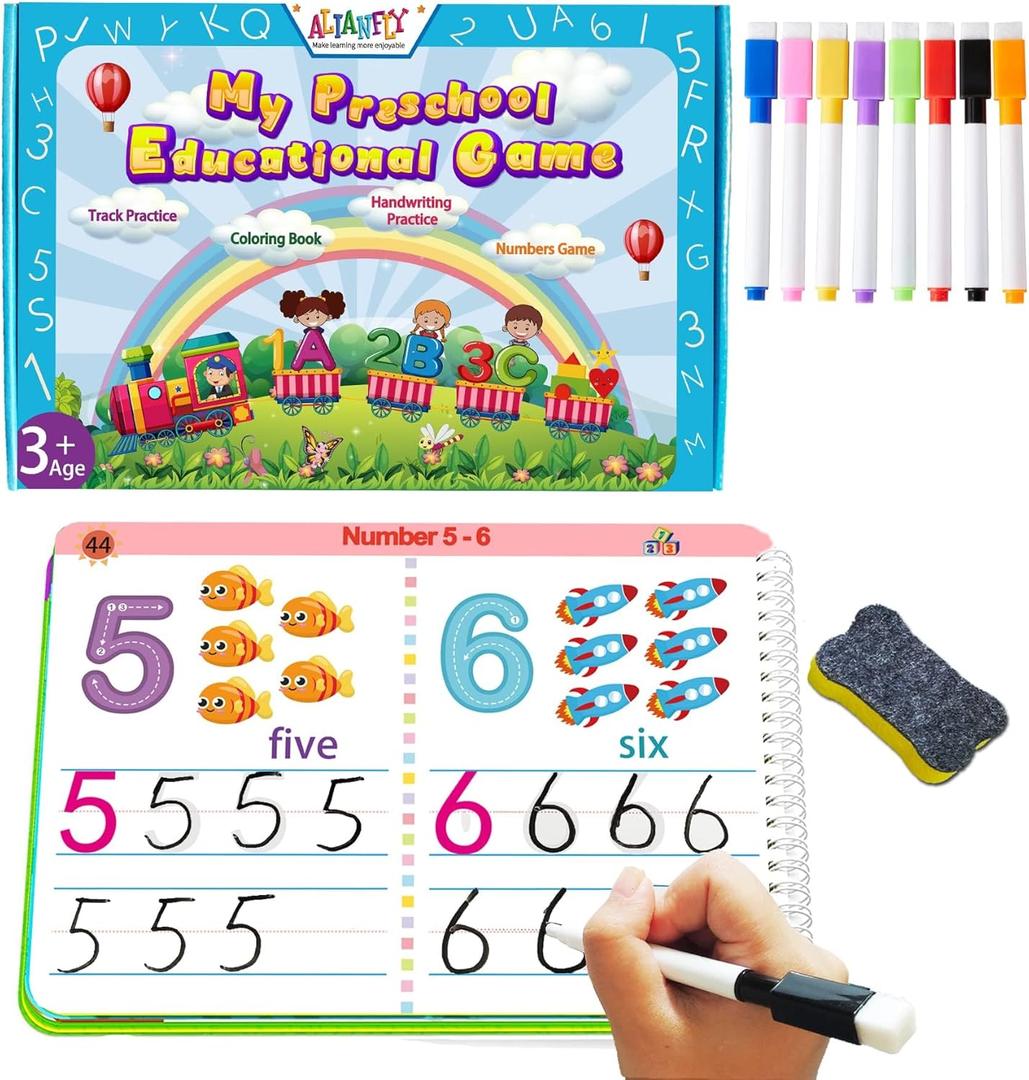 Preschool Learning Activities Educational Workbook - Toddler Prek Montessori Handwriting Practice Activity Tracing Toys Busy Book for Kids, Autism Learning Materials and ABC Learning Book (Blue - General)