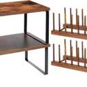 Marsui 4 Pcs Kitchen Organizer Accessories Set Cabinet Organizer Shelf and Bamboo Dish Drying Plate Rack Counter Shelves Storage Holder for Spice Rack, Dish, Pot Lid, Bowl, Cup (Deep Color)