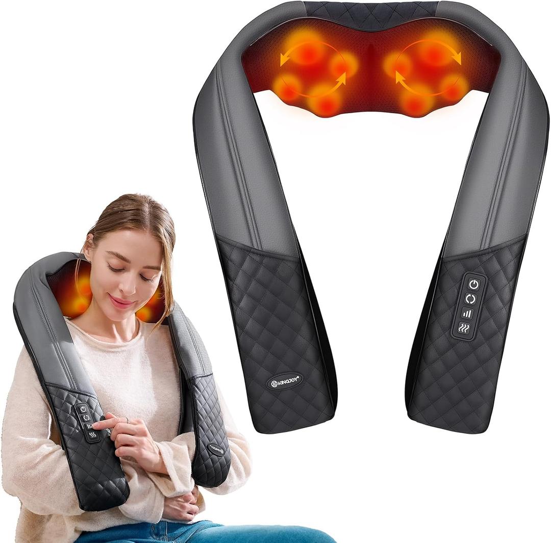 KINGJOY Neck and Shoulder Massager with Heat, Shiatsu Neck and Back Massager for Back, Shoulder, Legs, 2025 Upgraded 4D Kneading Deep Tissue Pain Relief, Gifts for Women/Men/Mom/Dad, Plug-in Use Only