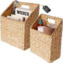 Set of 2 Wicker Hanging Storage Baskets, Handwoven Wall Baskets for Mail, Files, Books & Accessories, Wall-Mounted Organizer for Entryway, Kitchen, Office, Boho Farmhouse Decor