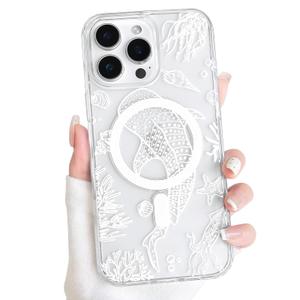 NITITOP Magnetic for iPhone 14 Pro Max Case Clear Sea - White Fish