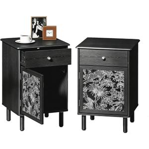 Transitional Storage Nightstand with Drawer & Cabinet Door, Black, Medium