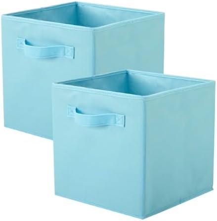 PowerKing Collapsible Storage Cubes with Handles, Fabric Foldable Bins for Closet Shelves, Durable Organization Storage Bins, 10.5'' x 11'' x 10.5'' (Blue, 2Pack)
