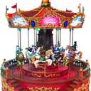 MOMENTS IN TIME Animated Rosies Carousel (Moving Carousel) 15.2H LED Lights 8 Classic Carols Christmas Music, Adapter Included Christmas Village Handcrafted Polyresin Moving Carouse