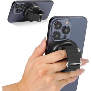 2 x Magnetic Bar Mount, Compatible with Magnetic Phone Holder for Gym, Home Fitness Bikes, Workout Equipment, Stroller and Cart Handlebars Comfortable Finger Phone Ring Grip for iPhone 16/15/14/13,Black