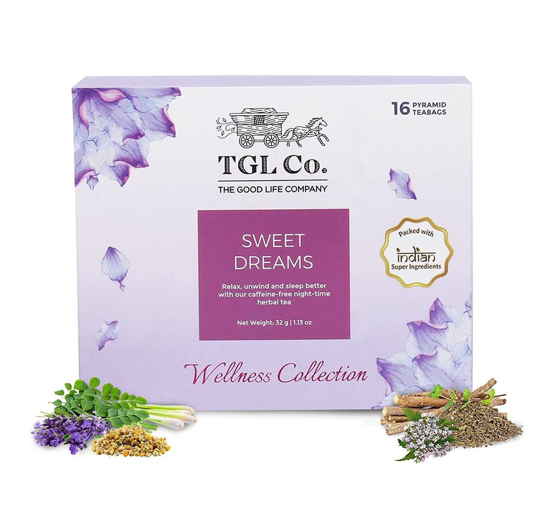 TGL Co. Sweet Dreams Herbal Green Tea 16 Tea Bags | Chamomile, Lavender & Valerian | Calming & Sleep Support Blend (EXP 04/14/27)