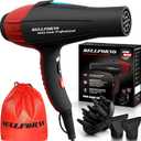 Professional Ionic Salon Hair Dryer, 2200 Watt Powerful AC Motor Ceramic Tourmaline Ion Blow Dryer, Quiet Hair Dryers with Diffuser & 2 Concentrator Nozzle Attachments Black/Red