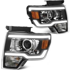 AUTOSAVER88 LED DRL Projector Headlights Assembly Compatible with 2009-2014 09-14 Ford F150 Headlamp Replacement Black Housing Amber Reflector (Factory Halogen Headlights Only)Only fit 3 Pin Plug