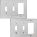 OKAWYC Double Toggle/Single Decorator Light Switch Cover Belaire Beaded Metal Wall Plate, 2-Pack Brushed Nickel 3 Gang, Receptacle Dimmer Light Switch Cover GFCI Outlet Decorative Wallplate, Durable